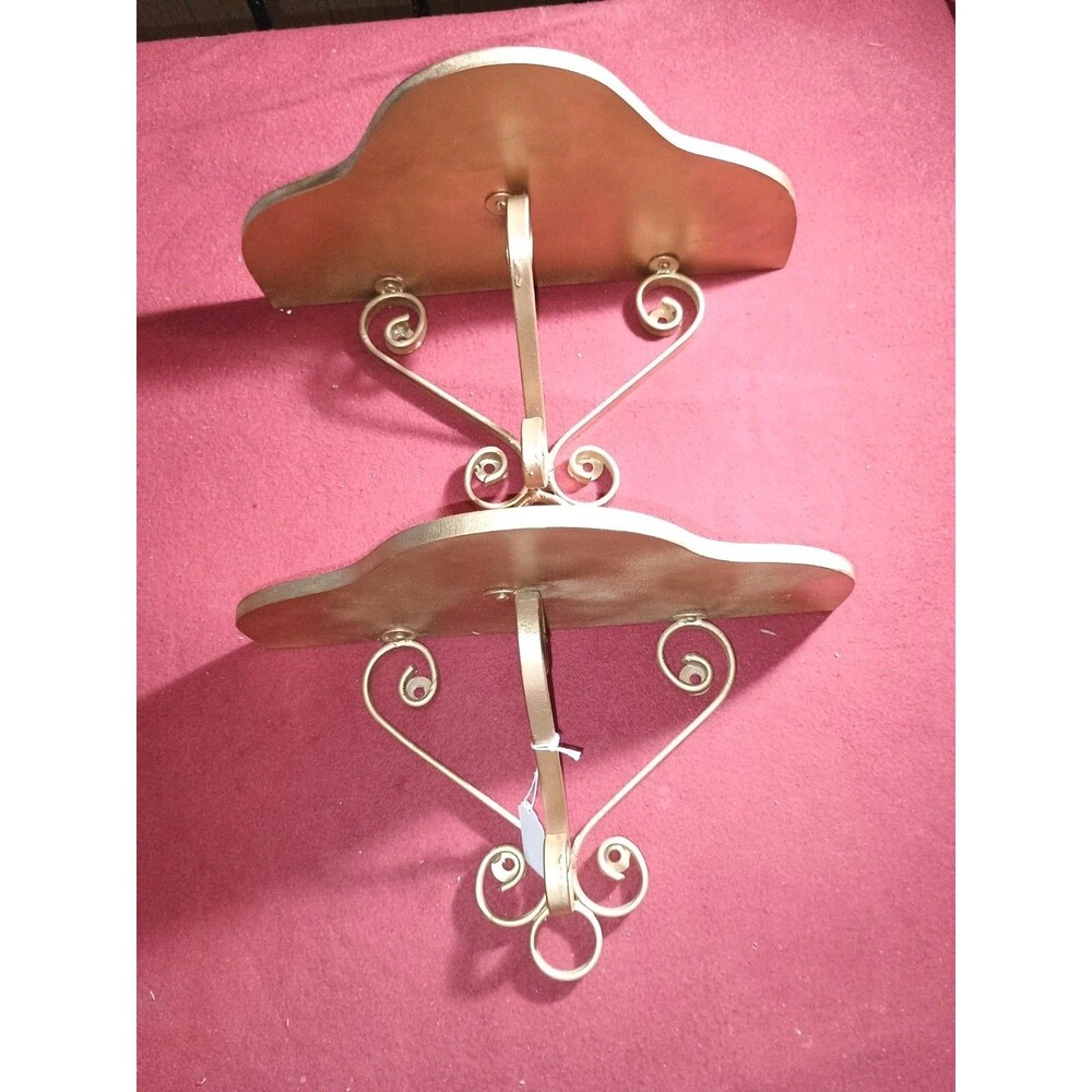 Pair Of Vintage Gold Wood And Metal Wall Shelves 13.5 x 8 x 8 Mol